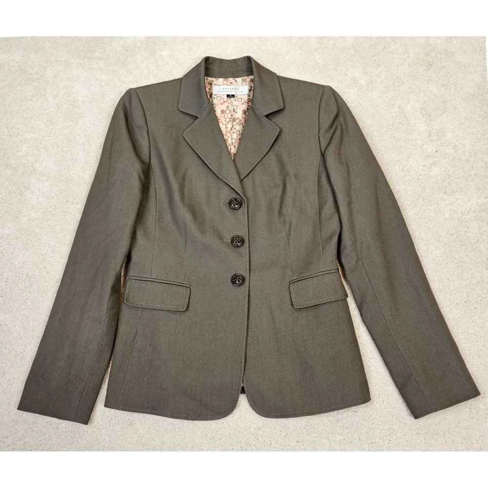 Tahari Womens Blazer Size 2 Taupe Old Money Minimalist Classic Workwear Career